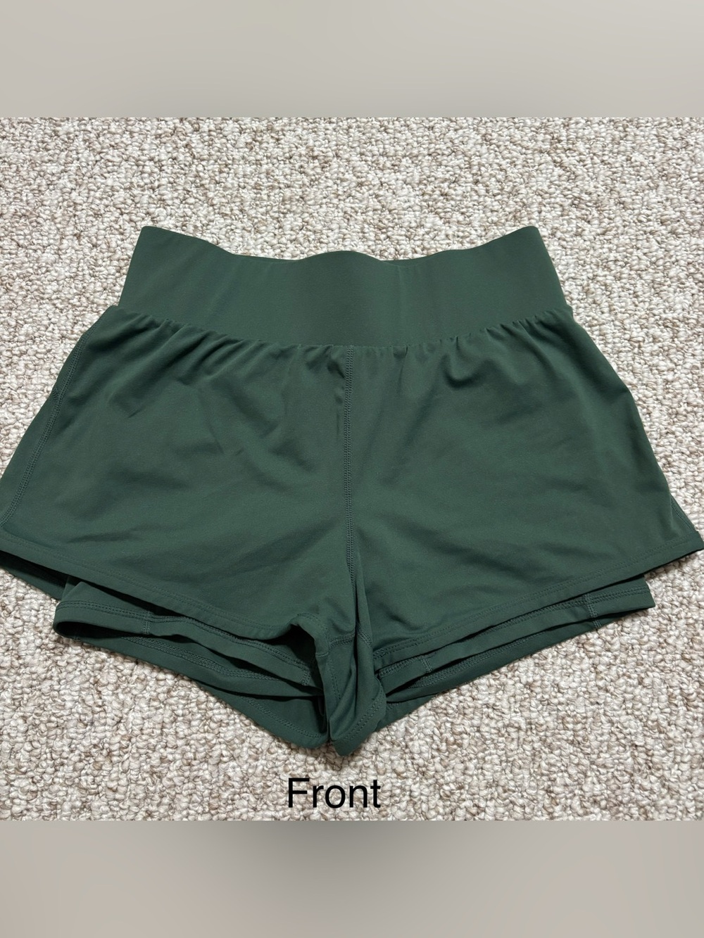 Fabletics Womens S Green 2 in 1 Running Shorts High Rise Phone Pocket